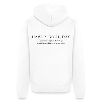 Good Day - Unisex Premium Organic Zip Hoodie - white - Back - Thijin (182cm)