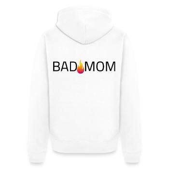 Bad Mom Schriftzug Logo Flamme - Unisex Premium Bio Zip Hoodie - Weiß - Hinten - Thijin (182cm)