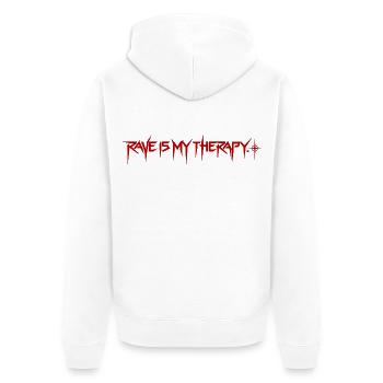 Techno Rave – Rave Is My Therapy - Unisex Premium Bio Zip Hoodie - Weiß - Hinten - Thijin (182cm)