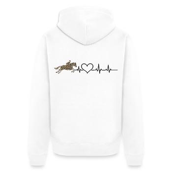 Pferd Herzschlag – Minimalistisches Reiten Motiv - Unisex Premium Bio Zip Hoodie - Weiß - Hinten - Thijin (182cm)