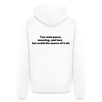 Frieden und Liebe - Unisex Premium Bio Zip Hoodie - Weiß - Hinten - Thijin (182cm)