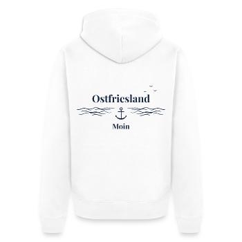 Ostfriesland Moin Anker Design – Maritime Küste - Unisex Premium Bio Zip Hoodie - Weiß - Hinten - Thijin (182cm)
