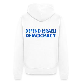 Defend israeli democracy - Unisex Premium Bio Zip Hoodie - Weiß - Hinten - Thijin (182cm)