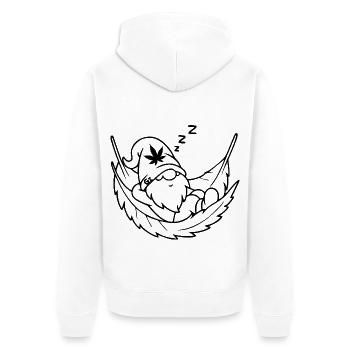 Schlafender Zwerg/Wichtel in Cannabis-Hängematte - Unisex Premium Bio Zip Hoodie - Weiß - Hinten - Thijin (182cm)