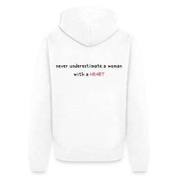Ne sous-estimez jamais une femme avec un jour de cœur V - Veste à capuche bio Premium Unisexe - blanc - Dos - Thijin (182cm)