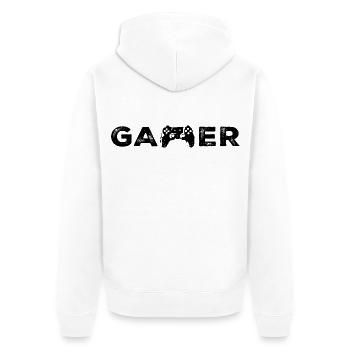 Gamer Schriftzug Controller Typografie Gaming - Unisex Premium Bio Zip Hoodie - Weiß - Hinten - Thijin (182cm)