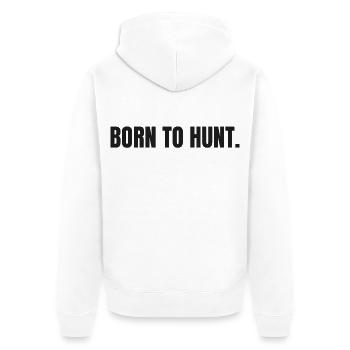 BORN TO HUNT Carnivore Outdoor Statement - Unisex Premium Bio Zip Hoodie - Weiß - Hinten - Thijin (182cm)