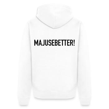 Majusebetter Maju Trier Spruch Mosel Dialekt - Unisex Premium Bio Zip Hoodie - Weiß - Hinten - Thijin (182cm)
