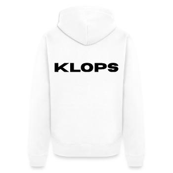Klops - Hier ist der Name Programm - Unisex Premium Bio Zip Hoodie - Weiß - Hinten - Thijin (182cm)