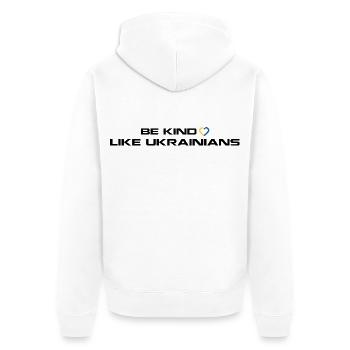 Sei freundlich wie Ukrainer - Unisex Premium Bio Zip Hoodie - Weiß - Hinten - Thijin (182cm)