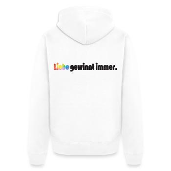 Liebe gewinnt immer Frieden Statement Vielfalt - Unisex Premium Bio Zip Hoodie - Weiß - Hinten - Thijin (182cm)