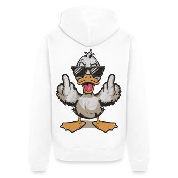 Canard dans des lunettes de soleil donnant le doigt d’honneur - Veste à capuche bio Premium Unisexe - blanc - Dos - Thijin (182cm)