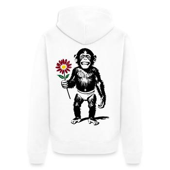 Affe mit Blume Valentinsgeschenk - Unisex Premium Bio Zip Hoodie - Weiß - Hinten - Thijin (182cm)