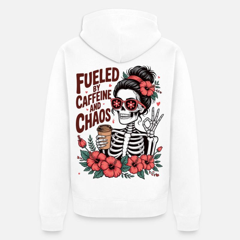 Mère Caféine Maman Squelette Café - Veste à capuche bio Premium Unisexe - blanc