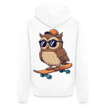 Drôle de hibou patinant sur skateboard Skater de dessins animés - Veste à capuche bio Premium Unisexe - blanc - Dos - Thijin (182cm)