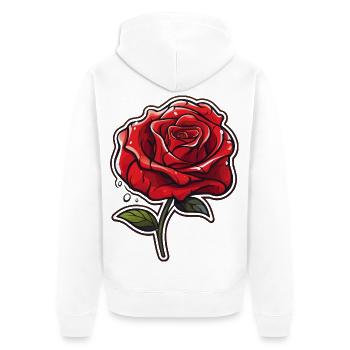 Rote Rose Tattoo-Stil Motiv - Unisex Premium Bio Zip Hoodie - Weiß - Hinten - Thijin (182cm)