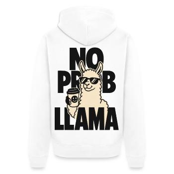 No Prob Llama – Lama mit Kaffeebecher - Unisex Premium Bio Zip Hoodie - Weiß - Hinten - Thijin (182cm)