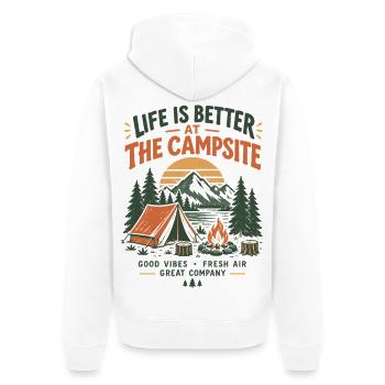 Lagerfeuer am Campingplatz - Unisex Premium Bio Zip Hoodie - Weiß - Hinten - Thijin (182cm)