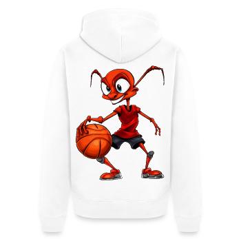 Ameisen Basketball / B-Ball Ameise - Unisex Premium Bio Zip Hoodie - Weiß - Hinten - Thijin (182cm)
