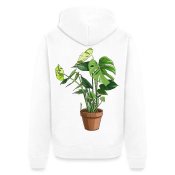 Monstera im Topf – Dschungelblätter - Unisex Premium Bio Zip Hoodie - Weiß - Hinten - Thijin (182cm)