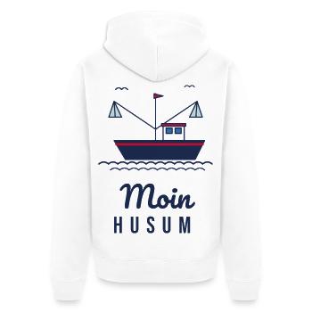 Moin Husum – Krabbenkutter Nordsee Motiv - Unisex Premium Bio Zip Hoodie - Weiß - Hinten - Thijin (182cm)