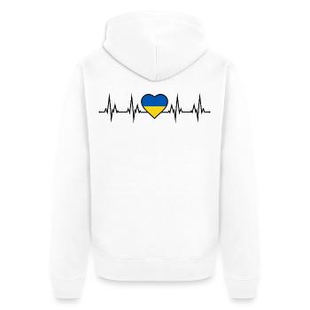 Herzschlag Flagge Herz Fahne Heartbeat Ukraine - Unisex Premium Bio Zip Hoodie - Weiß - Hinten - Thijin (182cm)