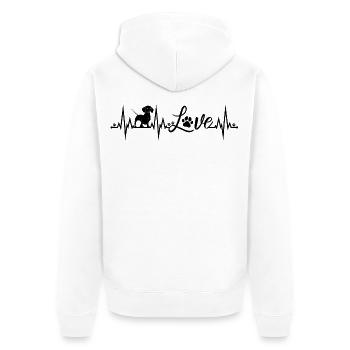 Dackel Herzschlag - Unisex Premium Bio Zip Hoodie - Weiß - Hinten - Thijin (182cm)