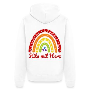 Kita mit Herz - Unisex Premium Bio Zip Hoodie - Weiß - Hinten - Thijin (182cm)