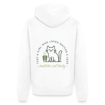Matcha und Katzen Humor lustiges Mädchen kawaii grüner Tee - Unisex Premium Bio Zip Hoodie - Weiß - Hinten - Thijin (182cm)