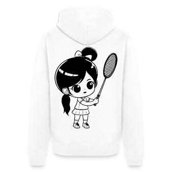 Badminton Mädchen - Unisex Premium Bio Zip Hoodie - Weiß - Hinten - Thijin (182cm)
