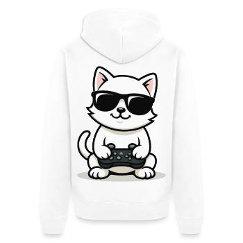 Gamer Cat Coolness - Unisex Premium Bio Zip Hoodie - Weiß - Hinten - Thijin (182cm)