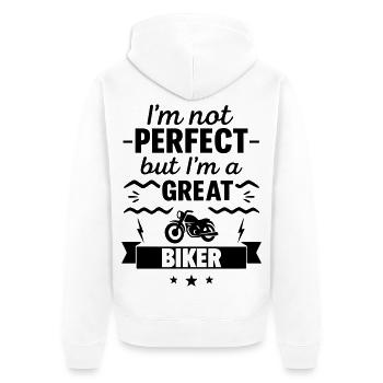 Not perfect but a great biker - Unisex Premium Organic Zip Hoodie - white - Back - Thijin (182cm)