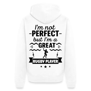 Nicht perfekt, aber ein super Rugbyspieler - Unisex Premium Bio Zip Hoodie - Weiß - Hinten - Thijin (182cm)