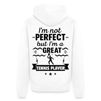 Ich bin nicht perfekt, aber ich bin ein großartiger Tennisspieler - Unisex Premium Bio Zip Hoodie - Weiß - Hinten - Thijin (182cm)