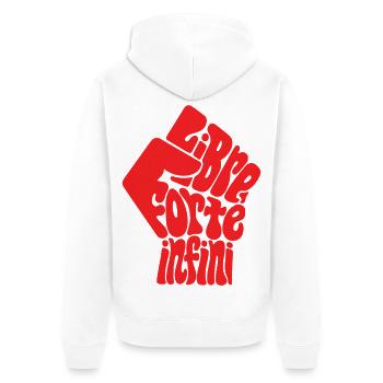LIBRE FORTE fem - let's talk - Unisex Premium Organic Zip Hoodie - white - Back - Thijin (182cm)