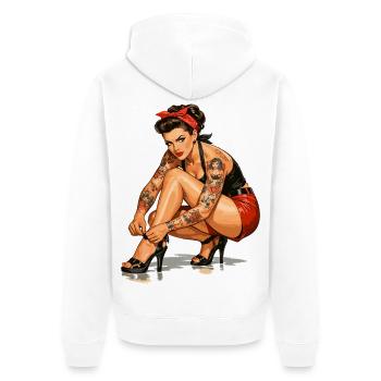 Retro Pin-Up: Tätowierte Rockabella Geschenk - Unisex Premium Bio Zip Hoodie - Weiß - Hinten - Thijin (182cm)