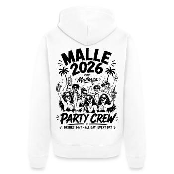 MALLE 2026 Party Crew 24/7 All Day, Every Day - Unisex Premium Bio Zip Hoodie - Weiß - Hinten - Thijin (182cm)