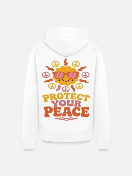 Sonnenpeace Motiv mit Peace Symbol - Unisex Premium Bio Zip Hoodie - Weiß