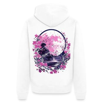 japanese cherry blossom Kirschblüten & Mond Japan - Unisex Premium Bio Zip Hoodie - Weiß - Hinten - Thijin (182cm)