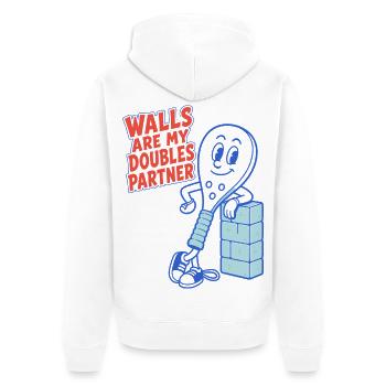 Padel – Walls Are My Doubles Partner - Unisex Premium Bio Zip Hoodie - Weiß - Hinten - Thijin (182cm)