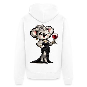 Koala-Dame im Abendkleid mit Rotwein - Unisex Premium Bio Zip Hoodie - Weiß - Hinten - Thijin (182cm)