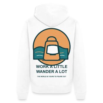 Weniger Arbeit, Mehr Reisen - Unisex Premium Bio Zip Hoodie - Weiß - Hinten - Thijin (182cm)