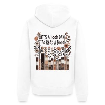 Bookworm Funny Book Saying Reading Is Therapy - Unisex Premium Organic Zip Hoodie - white - Back - Thijin (182cm)