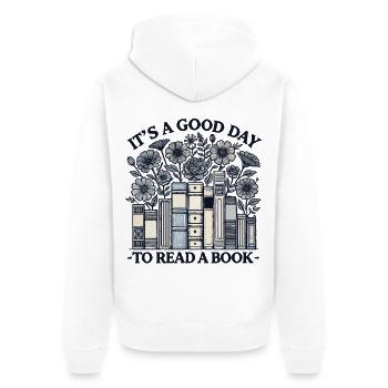 Bücherwurm Lustiger Buch Spruch Lesen Ist Therapie - Unisex Premium Bio Zip Hoodie - Weiß - Hinten - Thijin (182cm)