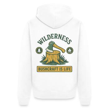 Wilderness Bushcraft Is Life Prepper Survival - Unisex Premium Organic Zip Hoodie - white - Back - Thijin (182cm)