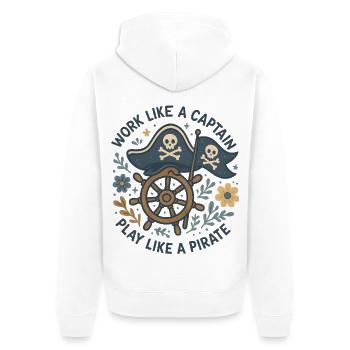 Arbeiten Wie Ein Kapitän Spielen Wie Ein Pirat - Unisex Premium Bio Zip Hoodie - Weiß - Hinten - Thijin (182cm)