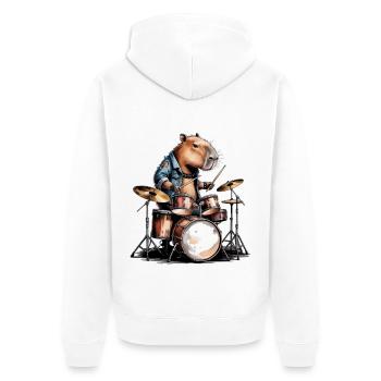 Cooles Capybara spielt Schlagzeug - Unisex Premium Bio Zip Hoodie - Weiß - Hinten - Thijin (182cm)
