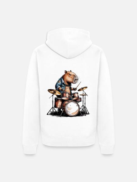 Cool Capybara Playing Drums - Unisex Premium Organic Zip Hoodie - white