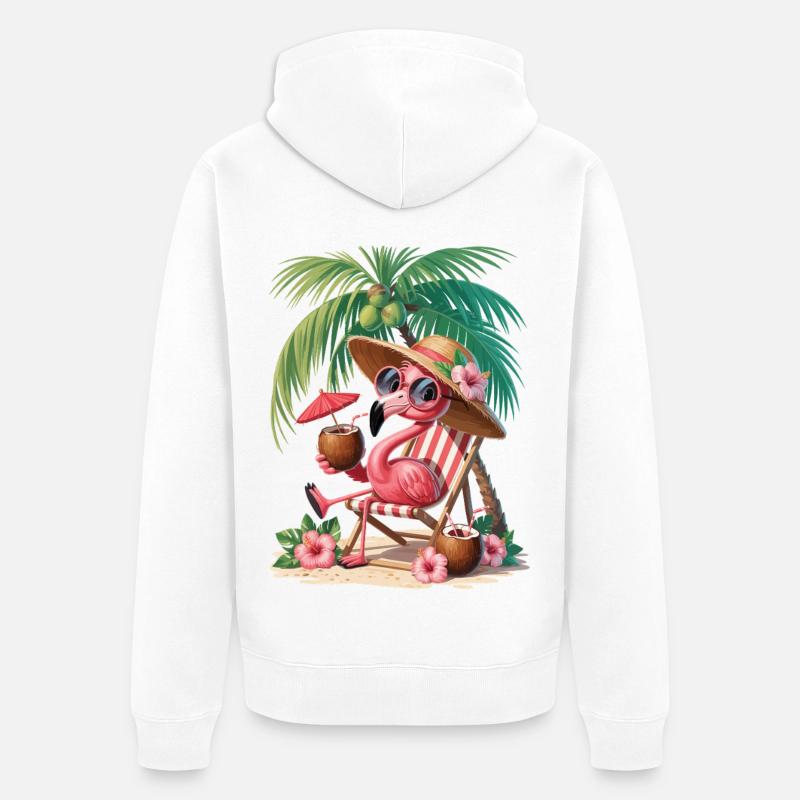 Flamingo en vacances d’été - Veste à capuche bio Premium Unisexe - blanc