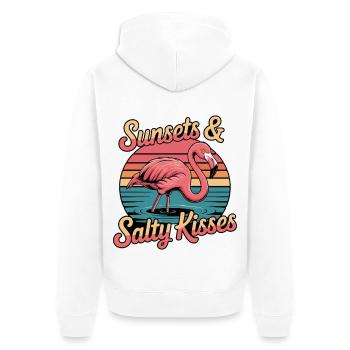Flamingo-Sonnenuntergänge Und Salzige Küsse Sommerurlaub - Unisex Premium Bio Zip Hoodie - Weiß - Hinten - Thijin (182cm)